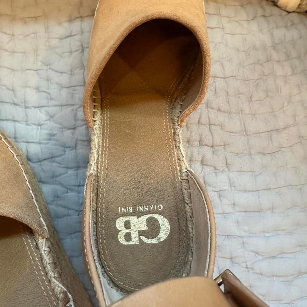 Size 9.5 4" heel Gianni Bini Tan suede espadrille wedge sandals - Picture 5 of 8